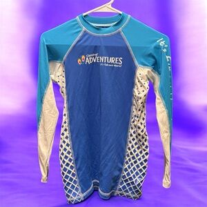 Carnival Adventures Blue White Long Sleeve swim Shirt boys XL